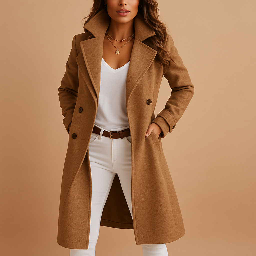 Women's Long Button-Up Coat – Tailored Overcoat for Stylish Cold Weather Wear
