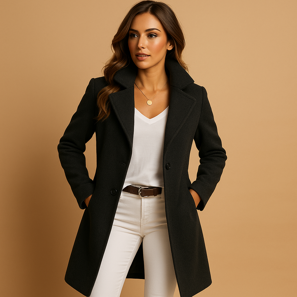 Women's Long Button-Up Coat – Tailored Overcoat for Stylish Cold Weather Wear