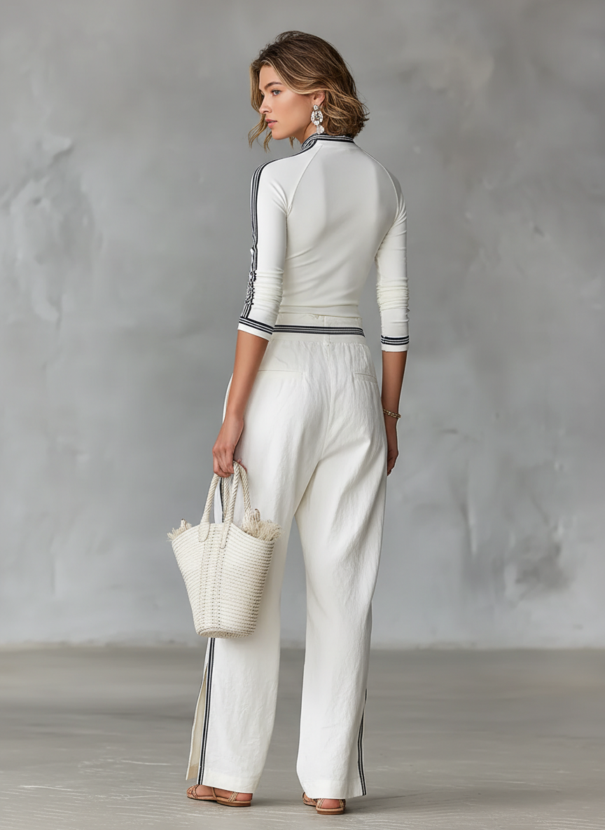 Women's Long-Sleeve Sports Set with Drawstring Wide-Leg Pants - MDA2569G9Y