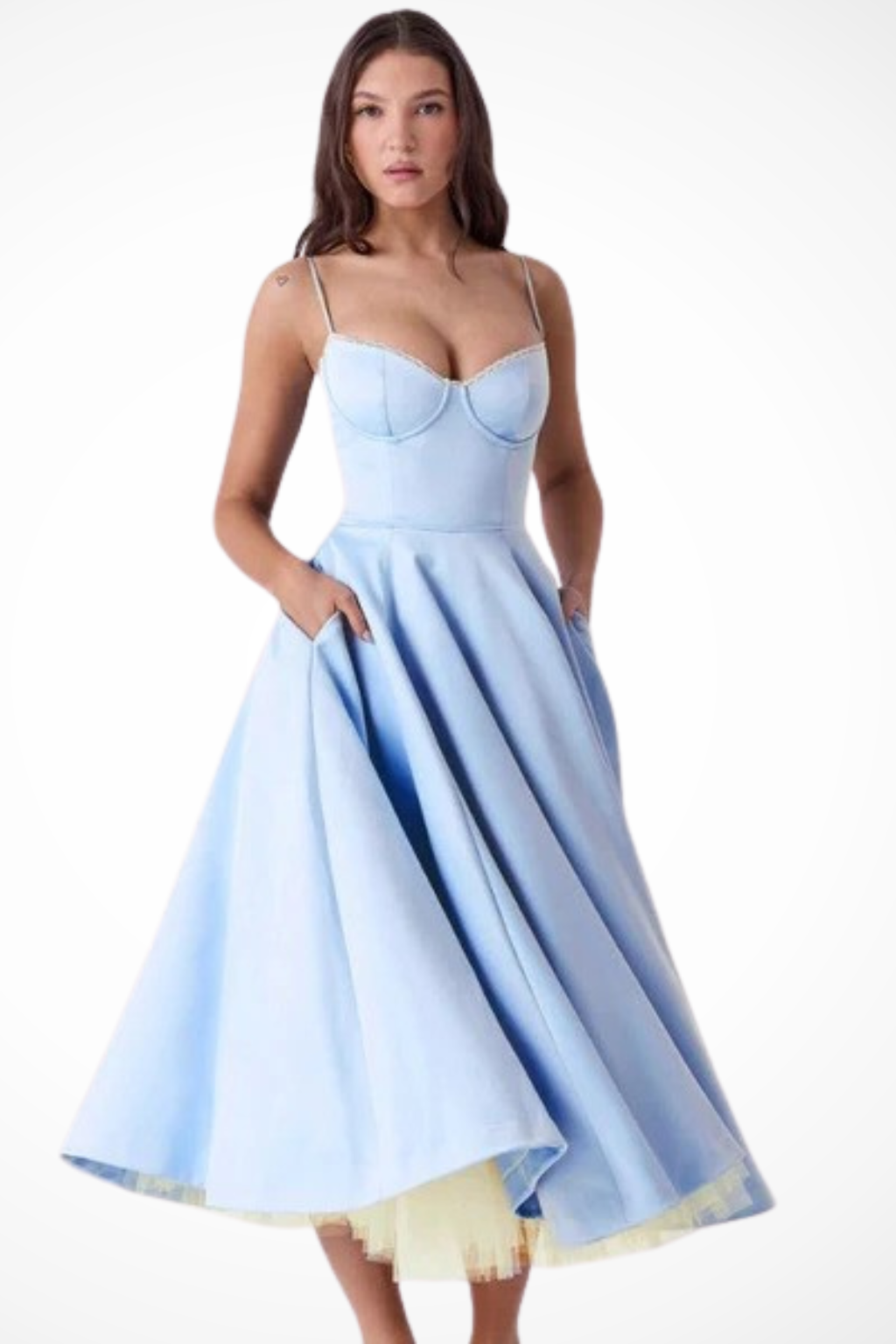 Women’s Midi Corset Dress in Satin for Wedding Guests