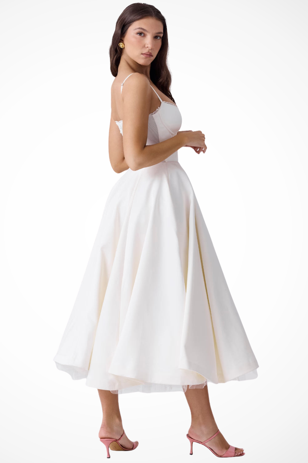 Women’s Midi Corset Dress in Satin for Wedding Guests