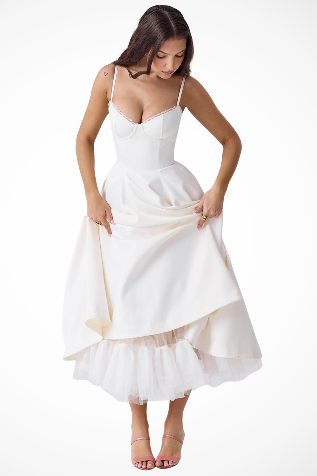 Women’s Midi Corset Dress in Satin for Wedding Guests
