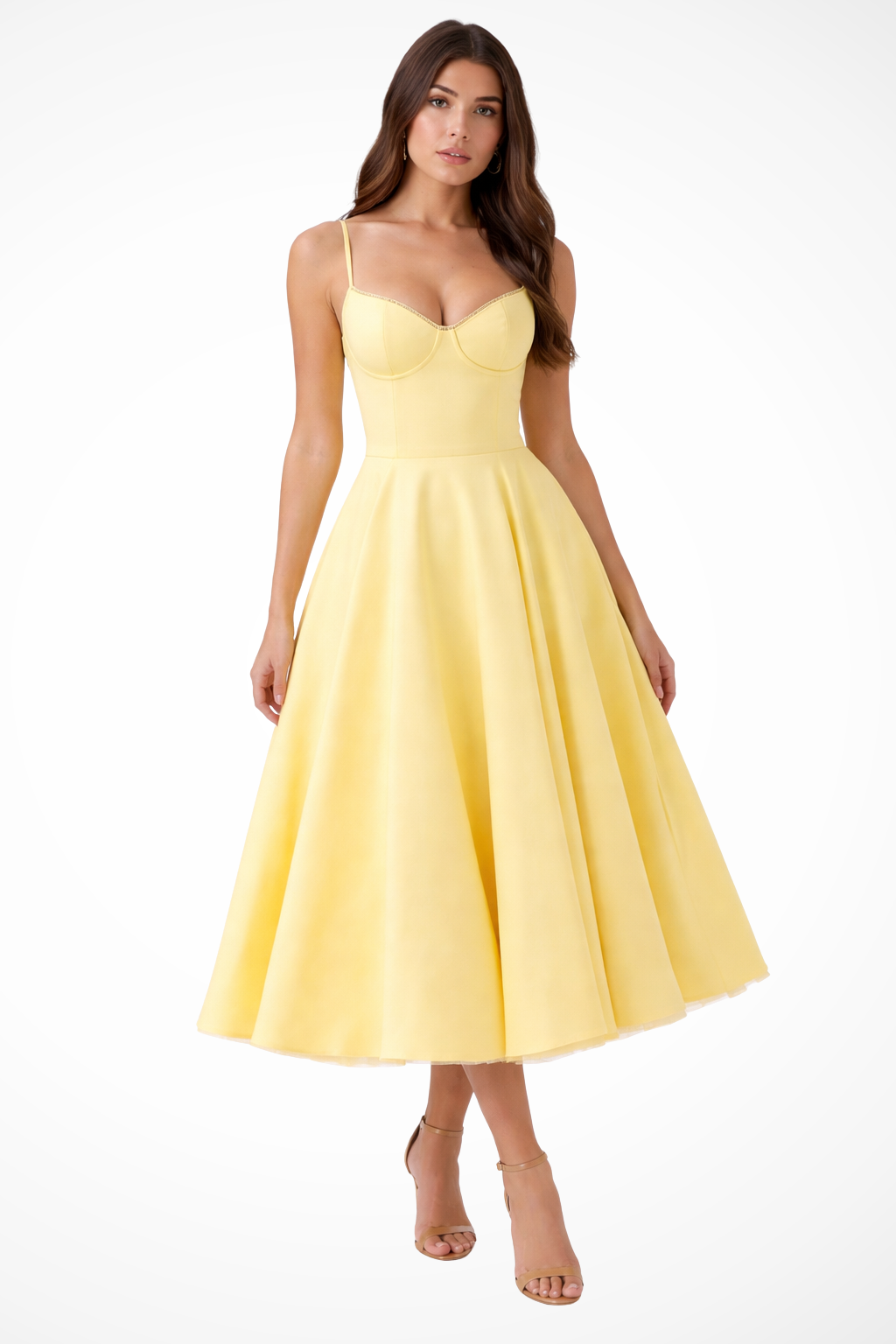 Women’s Midi Corset Dress in Satin for Wedding Guests