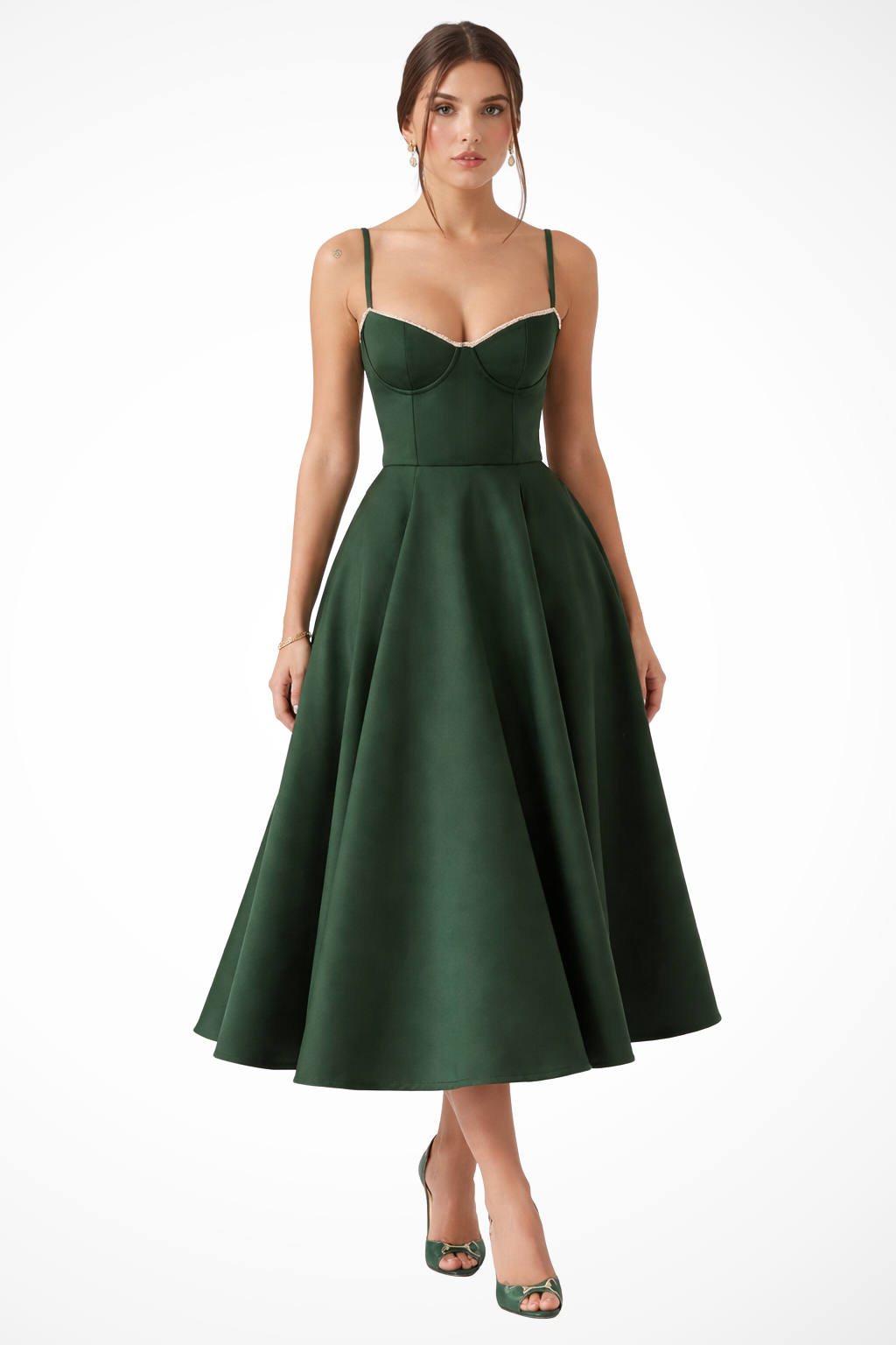 Women’s Midi Corset Dress in Satin for Wedding Guests
