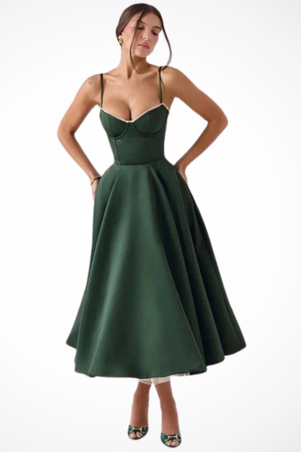 Women’s Midi Corset Dress in Satin for Wedding Guests