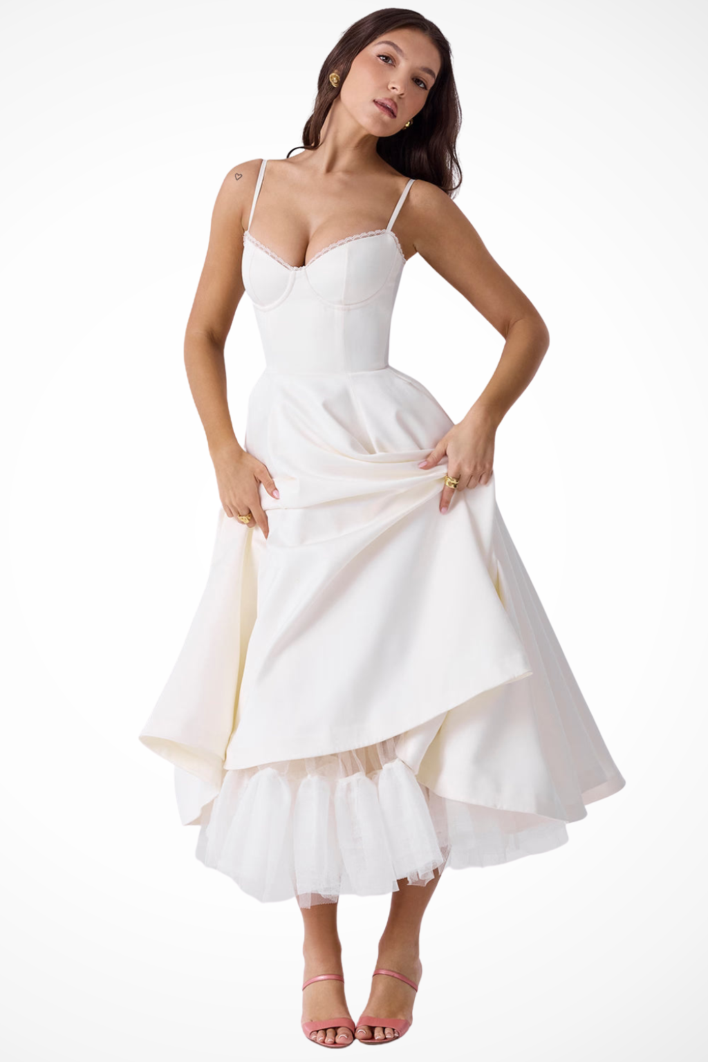 Women’s Midi Corset Dress in Satin for Wedding Guests