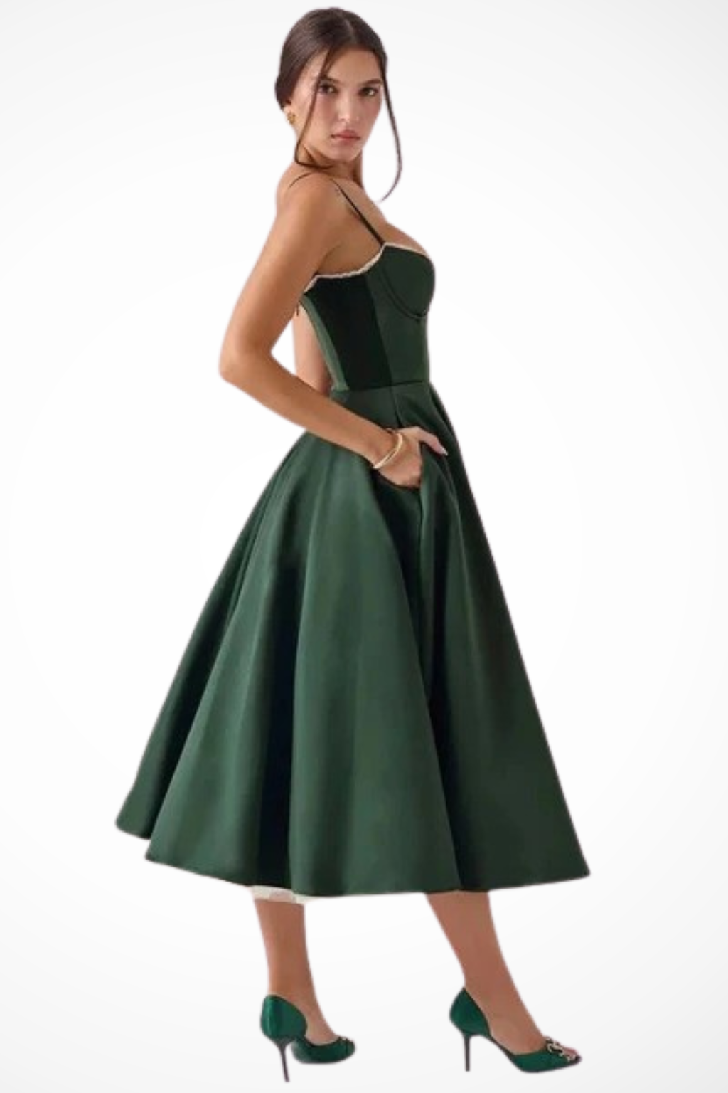 Women’s Midi Corset Dress in Satin for Wedding Guests