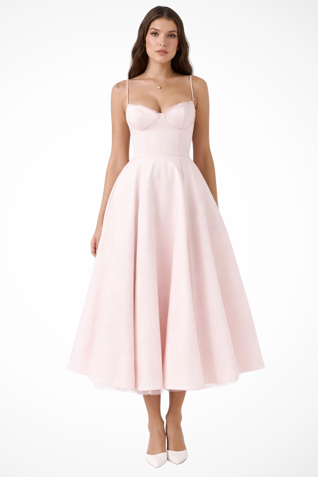Women’s Midi Corset Dress in Satin for Wedding Guests