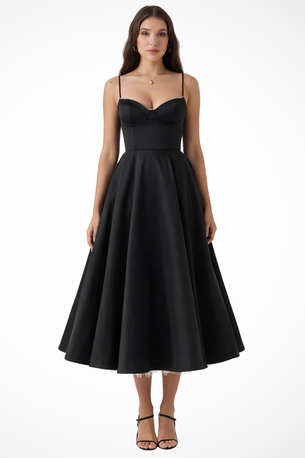 Women’s Midi Corset Dress in Satin for Wedding Guests