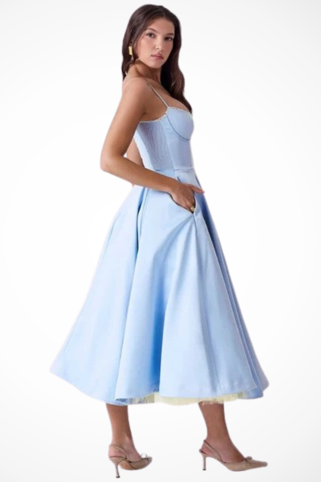 Women’s Midi Corset Dress in Satin for Wedding Guests