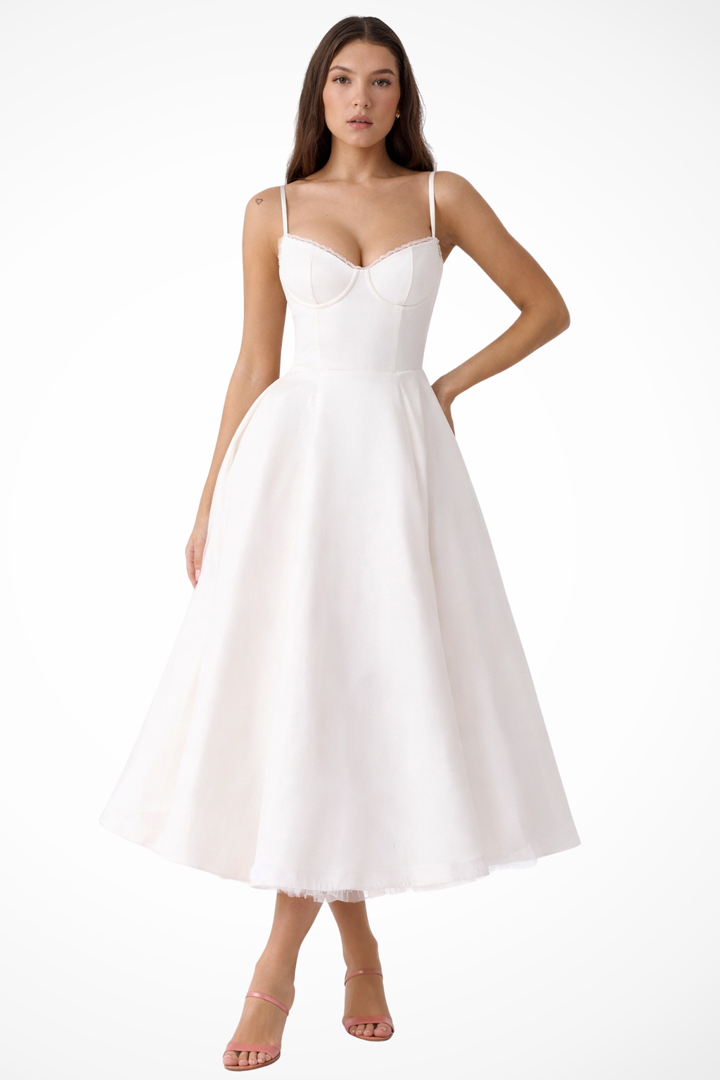Women’s Midi Corset Dress in Satin for Wedding Guests