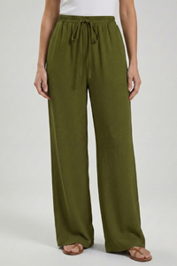 Women's Palazzo Trousers with Drawstring Waist & Side Pockets – Olive Green