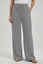 Women's Palazzo Trousers with Drawstring Waist & Side Pockets – Grey