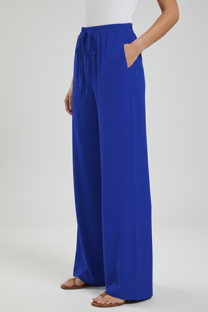 Women's Palazzo Trousers with Drawstring Waist & Side Pockets