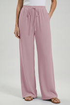 Women's Palazzo Trousers with Drawstring Waist & Side Pockets – Pink