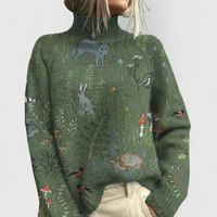Women's Roll Neck Jumper – Relaxed Fit Knit – Green