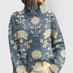 Women's Roll Neck Jumper – Relaxed Fit Knit – Light Blue
