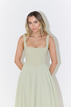 Women's Sleeveless Midi Dress in Square Neckline Design for Casual or Formal Occasions