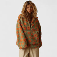 Women's Bold Floral Knit Jumper – Loose Fit – Orange