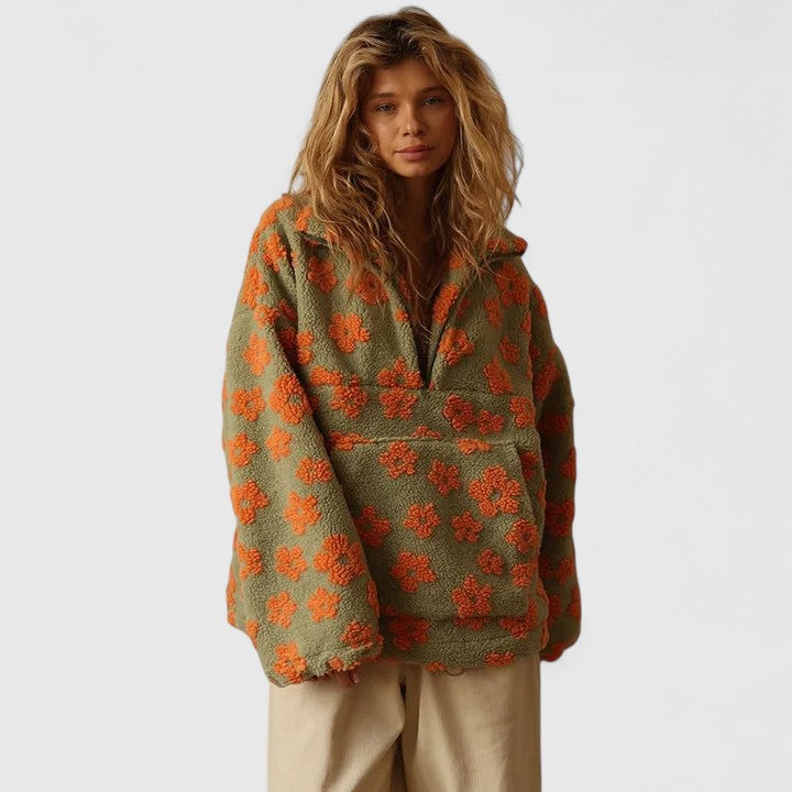 Women's Bold Floral Knit Jumper – Loose Fit – Orange