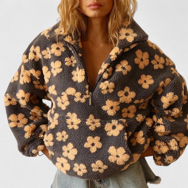 Women's Bold Floral Knit Jumper – Loose Fit – Yellow