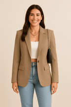 Women's Tailored Blazer Jacket - Stylish Polyester for Casual or Work Wear