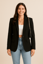 Women's Tailored Blazer Jacket - Stylish Polyester for Casual or Work Wear