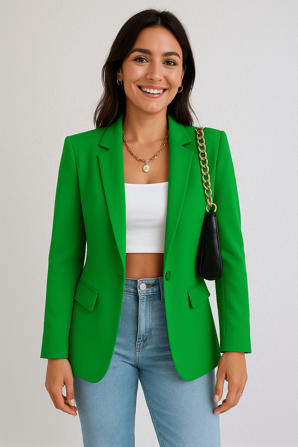 Women's Tailored Blazer Jacket - Stylish Polyester for Casual or Work Wear