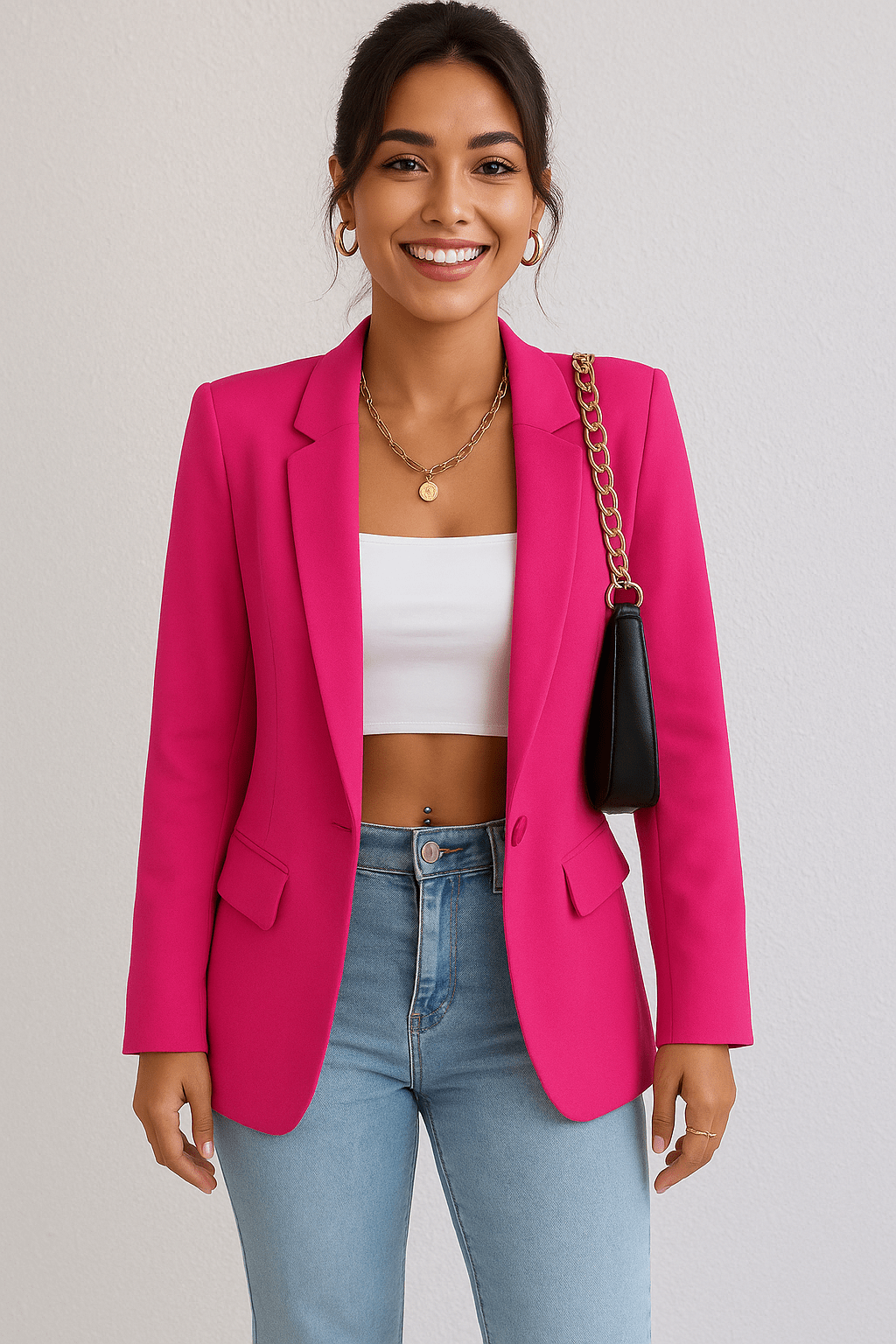 Women's Tailored Blazer Jacket - Stylish Polyester for Casual or Work Wear