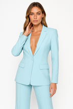 Women's Lightweight Tailored Blazer and Wide-Leg Trousers Set for Office Wear