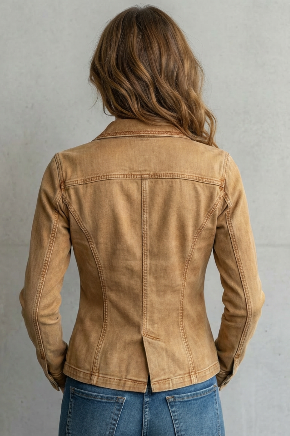 Women's Tailored Denim Blazer in Brown – Lined Jacket
