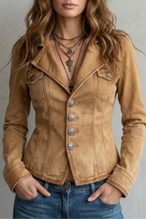 Women's Tailored Denim Blazer in Brown – Lined Jacket