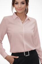 Women's Tailored Long Sleeve Collared Blouse - Elegant Fit for Office Wear