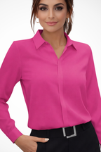Women's Tailored Long Sleeve Collared Blouse - Elegant Fit for Office Wear