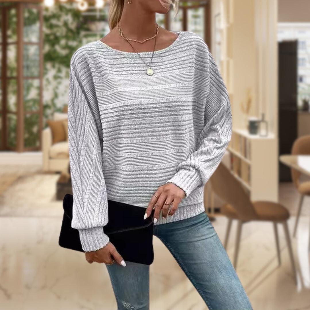 Women's Textured Knit Jumper – Long Sleeve – Light Grey