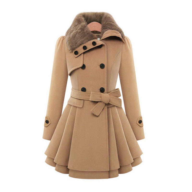 Women's Faux Fur Trimmed Belted Trench Coat – Beige