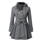 Women's Faux Fur Trimmed Belted Trench Coat – Grey