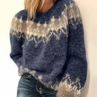 Women's Jacquard Crew Neck Jumper – Warm Winter Knit – Blue