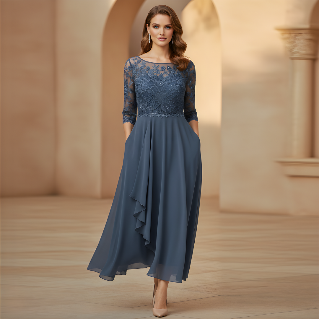 Women's White Chiffon Midi Dress - Elegant Casual Wear for Special Occasions