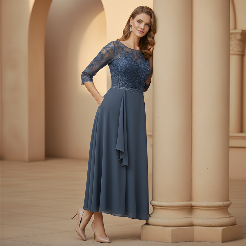 Women's White Chiffon Midi Dress - Elegant Casual Wear for Special Occasions