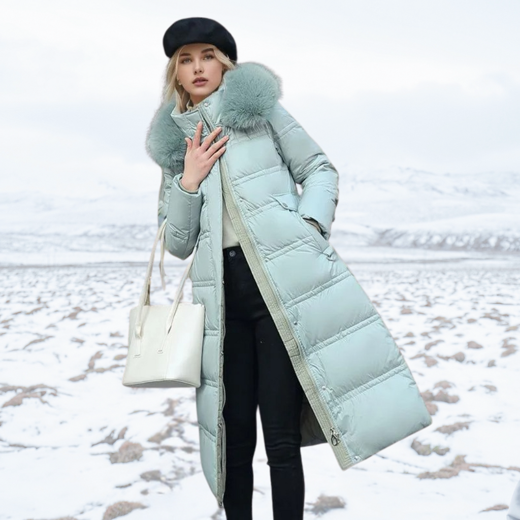Women's Winter Parka with Fur-Trimmed Hood – Blue