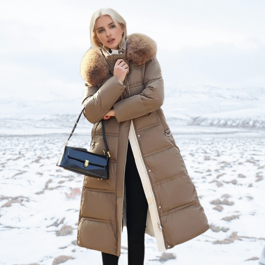 Women's Winter Parka with Fur-Trimmed Hood – Brown