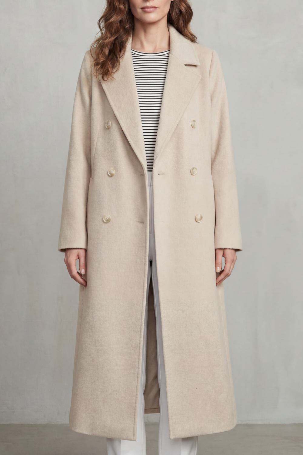 Women's Wool Blend Double-Breasted Coat – Office & Casual – Apricot