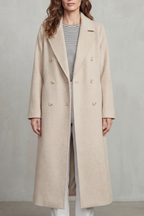Women's Wool Blend Double-Breasted Coat – Office & Casual – Apricot