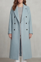 Women's Wool Blend Double-Breasted Coat – Office & Casual – Blue
