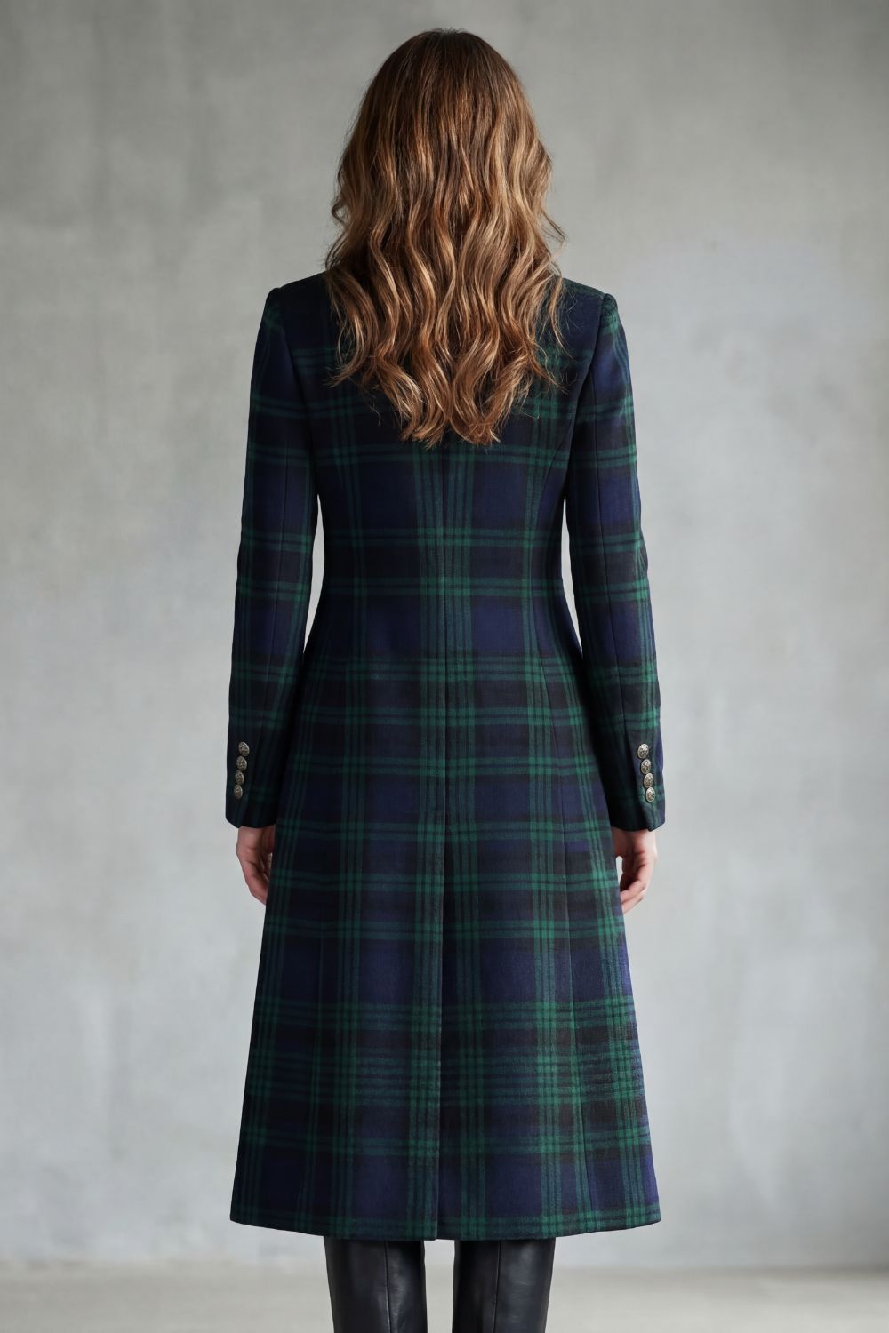 Women's Blackwatch Tartan Wool Blend Coat