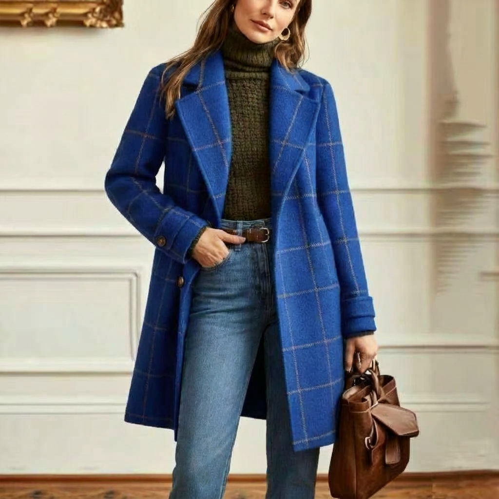 Women's Wool Check Coat – Casual, Office