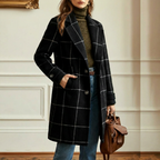Women's Wool Check Coat – Casual, Office
