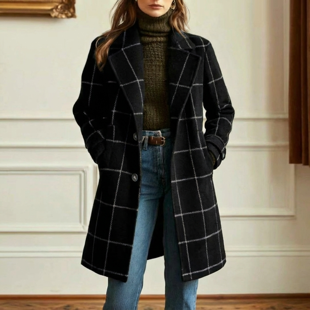 Women's Wool Check Coat – Casual, Office