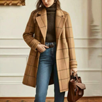 Women's Wool Check Coat – Casual, Office